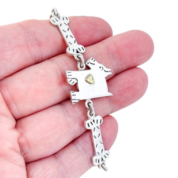 Vintage Mexico Sterling Silver 925 Dog & Bone Tennis Link Bracelet 7" - Picture 1 of 10